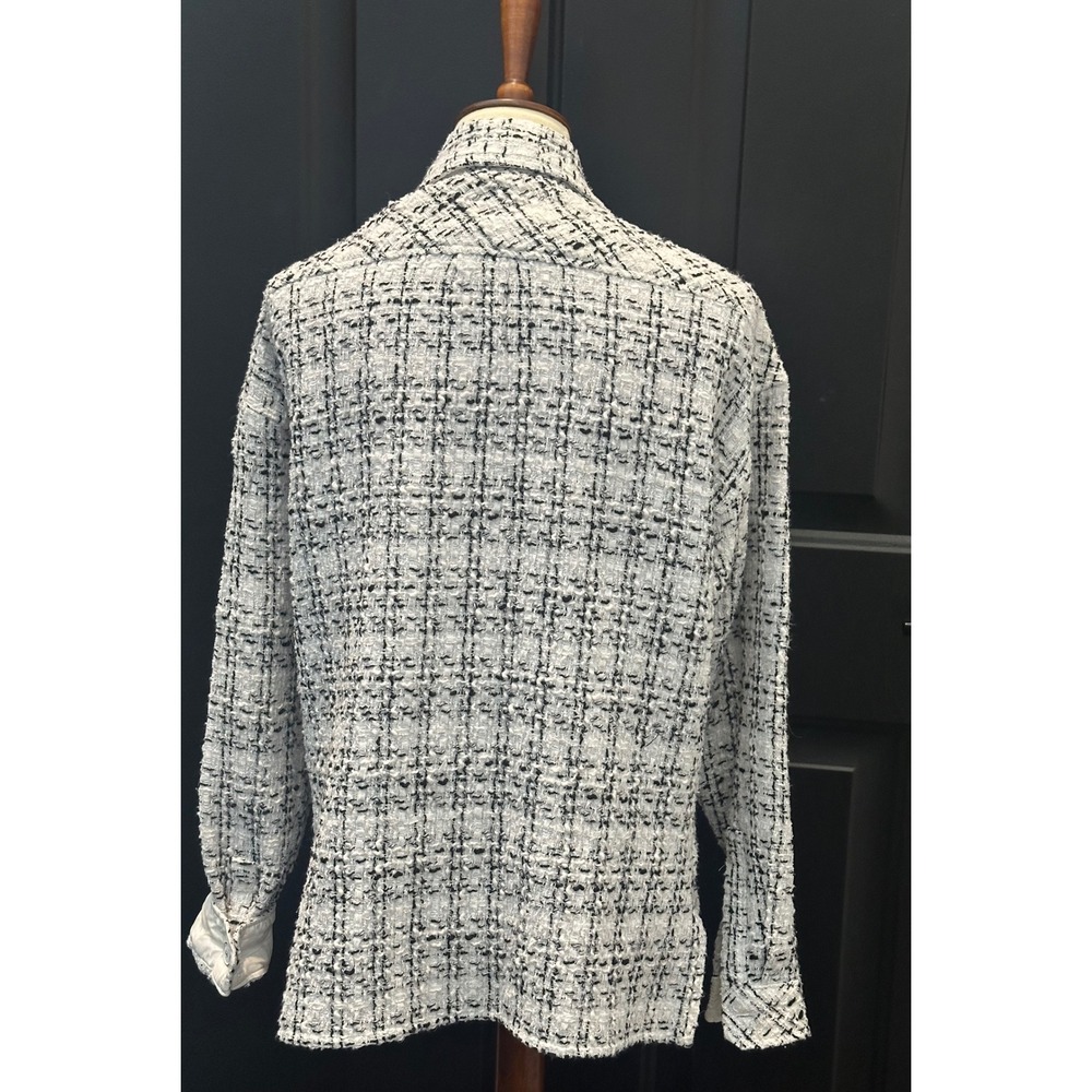 Charlie Luciano Womens Tweed Shacket Black White Plaid Button Front Jacket Small - Picture 2 of 4
